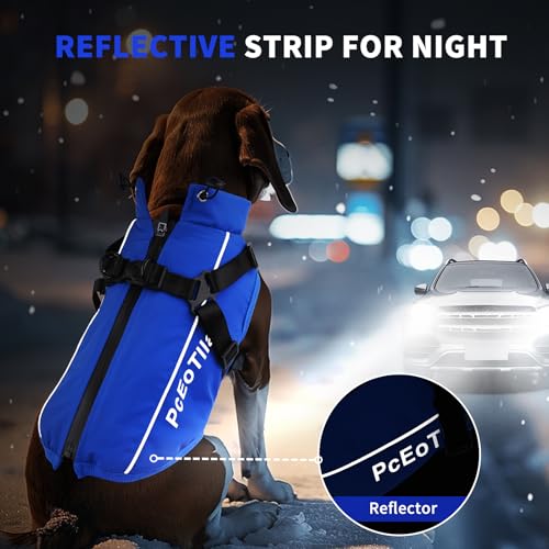 PcEoTllar Hundejacken Wasserdicht für Winter, Reflektierend Hundemantel mit Geschirr für Kleine Hunde, Welpe Warme Jacke Hundepullover, Hundejacke Winddichtes für Kaltes Wetter, Blau-M