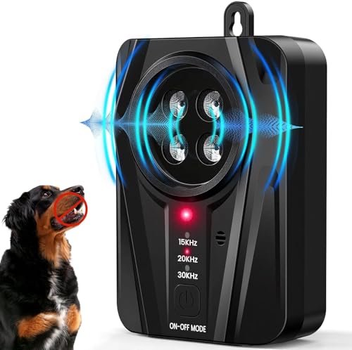 Queenmew Dog Bark Deterrent Devices, Automatic Anti Barking Device with 4 Ultrasonic Transmitters...
