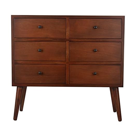 Decor Therapy Mid Century Six Drawer Wood Cabinet Accent Chest, 28" x 29", Walnut