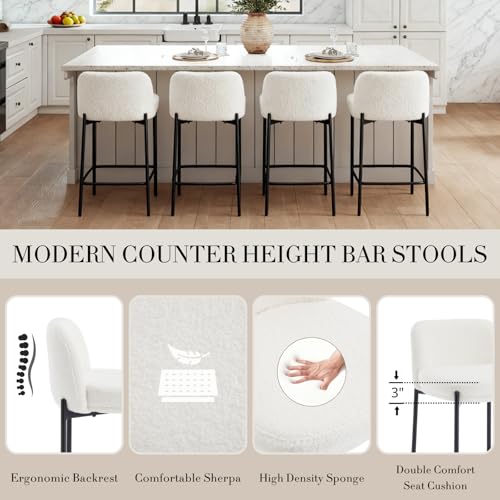 Image of 26 Inch Counter Height Bar Stools Set of 2, Modern Barstools, White