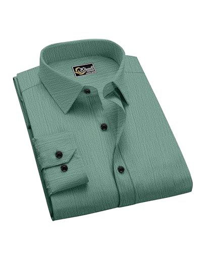 Image of Cotton Imported Popcorn Regular Fit, Shirt For Men Green