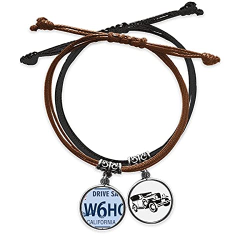 Bracelet corde main chaine bracelet cuir minibus avec plaque style americain retro