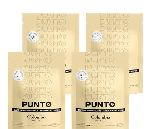 PUNTO - Café Colombia Molido - Pack 4 x 250 g - Café de Especialidad - Tueste Medio - 100% Arábica - Notas Afutadas, Azúcar de Caña y Cacao - Acidez Balanceada - Cuerpo Medio