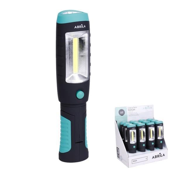 Linterna de Trabajo Foton LED + COB, imán y gancho. Potente iluminación de 320 lm. Compacta (21,5 x 5 x 4,5 cm) y ligera. Funciona con 3 pilas AAA (incluidas). Ideal para cualquier tarea.