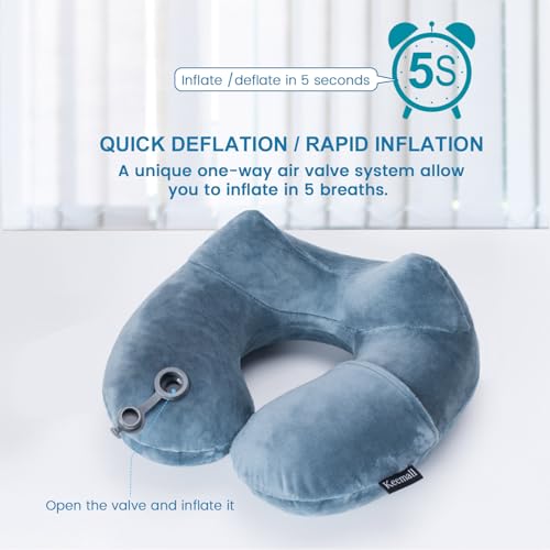 Keemall Inflatable Travel Neck Pillow for Airplane Sleeping Blow Up Neck Support Air Pillow Traveling on Plane Long Flights Washable - Image 3