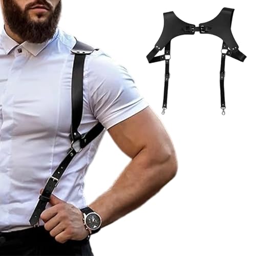CNAFGBGG Faire de Poitrine 1pc pour Les Hommes Harnais de Corps en Cuir PU réglable avec Clip pour la Chemise pour Hommes, Performance Club Nuit et Plus.