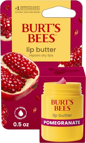 Image of Burt's Bees Pomegranate Lip Butter, Repairs Dry Lips, 24 Hour Hydration, Locks in Moisture, Includes Shea and Mango Butters, Antioxidant Rich Vitamin E, Convenient Twist Up Dispenser, 0.5 Oz.