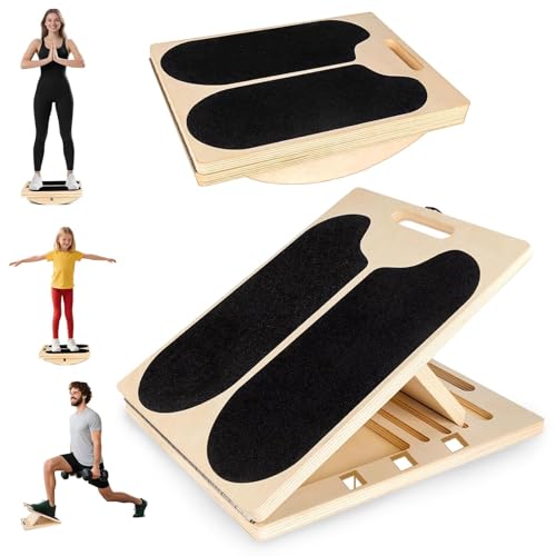 Wadendehner Schrägbrett aus Holz balanceboards 2-in-1 Slant Board mit 6 Winkeln Verstellbar Wadenstrecker mit Tragegriff knieretter für Wadenstreckung