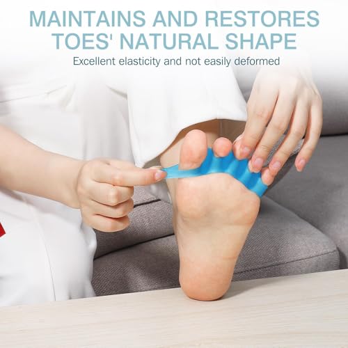 KTSAY Silicone Toe Separators for Women & Men - Toe Spacers for Bunion Relief, Hammer Toe, Plantar Fasciitis & Pedicures | Includes Metatarsal Pad & Therapeutic Yoga Cushion for Foot Pain (2, Blue)