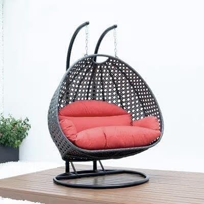 Image of Double Seater Hammock Swing Chair with Stand & Cushion | Heavy Duty Powder Coated Steel Frame | Outdoor Indoor Hanging Swing for Patio Balcony Garden Terrace Living Room (Black-RED)