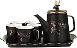 WYUYIWH Teeservice Teetassen Teekanne Set Weihnachten Keramik Hirschkopf Kaffeeset Europäischer Stil Teeset mit Tablett Englisch Nachmittag Teekanne Tee Kaffeetasse Set Teetasse Set Teekanne Set