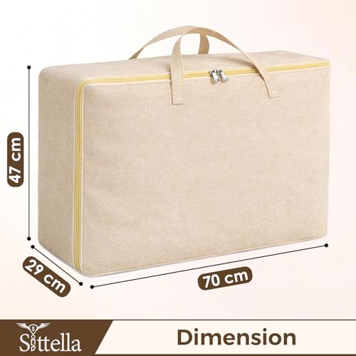 Image of SITTELLA Large Foldable Storage Bags, 96 L, 2 Pack, Beige | Fabric Storage Organizer Box, Zip Closure, Blanket & Quilt Storage, Space Saving Container