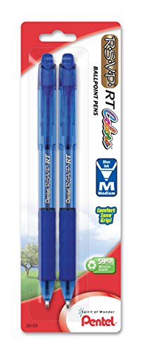 Pentel RSVP RT Colors Retractable Ball Point Pen, Medium Line, Blue Barrel, 2 Pack (BK93CRBP2C)