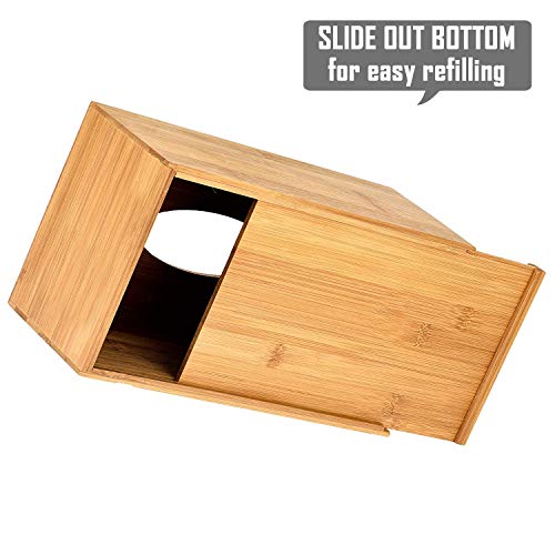 Image of HOKIPO Bamboo Wooden Tissue Paper Holder Box, Rectangular, 22.5 x 11.5 x 8 cm