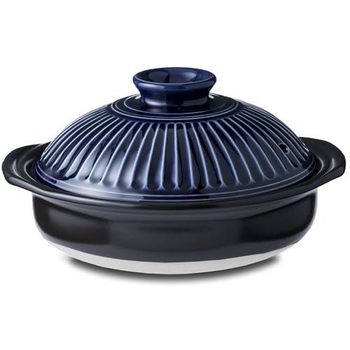 Ginpo Touki 46071 Banko Ware Ginpo Chrysanthemum Flower Earthenware Pot No. 7 for 1-2 People Blue Blue Compatible with Direct Fires Stylish Made in Japan
