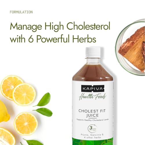 Image of Kapiva Cholest Fit Juice | Modern Ayurvedic Cholesterol Care | 1000 ML X 1 Month Pack | 6 Herbs - Arjuna Chhaal, Garlic, Apple Cider Vinegar| Helps Reduce Cholesterol