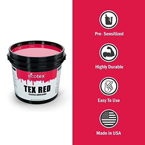 Ecotex® Tex-Red Screen Printing Emulsion (Quart - 32oz.) Pre-Sensitized Photo Emulsion for Silk Screens and Fabric - for Screen Printing Plastisol Inks, Pure Photopolymer Screen Printing Supplies