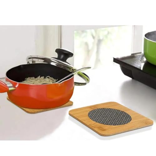 Descanso de Panela Bambu 16cm (KIT 4 PEÇAS) Suporte Quadrado de Panelas e Travessas Resistente ao ca