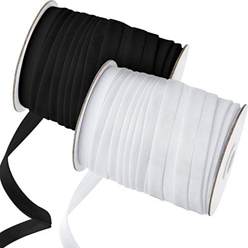 Jetec 2 Rolls Double Fold Bias Tape Bias, 1/2 Inch x 100 Yards Binding Tape DIY Garment Accessories for Sewing, Hemming, Seaming, Piping, Quilting (Black, White)