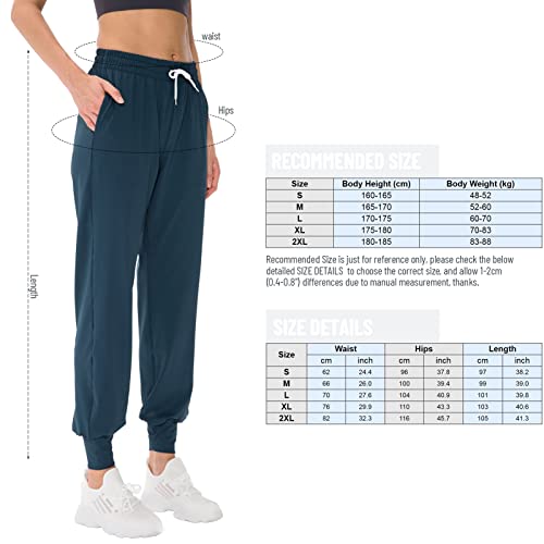 Staright Calças de corrida femininas com bolsos elásticos com cordão na cintura e calça de moletom e