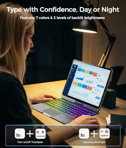 Image of NOKBABO for iPad 10th 11th (A16) Generation Case with Keyboard, iPad Air 11 inch case (M4 /M3 /M2), Keyboard for iPad Pro 11 (4th /3rd /2nd /1st) & iPad Air 5 /4, Trackpad, 360 Swivel, Backlit - Black