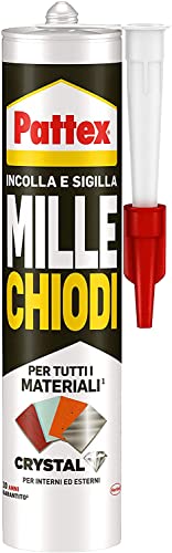 Pattex Mille Chiodi Crystal Adesivo Sigillante Ottimale per Vetri e Specchi, Adesivo di Montaggio di Qualità, Colla Potente per Molti Materiali, 1 Cartuccia da 290 g