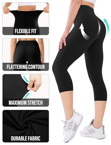 Image of High Waisted Leggings with Pockets for Women Buttery Soft Full Length Capri Workout Yoga Pants