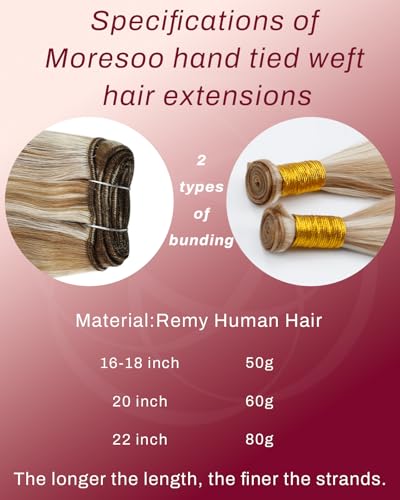 Image of Moresoo Genius Weft Human Hair Extensions, Highlight Brown with Blonde | Made with Remy human hair, 20 Inch 60g, flowing layers for weddings, photoshoots and special events