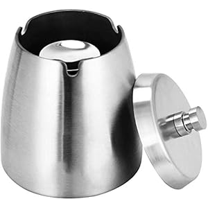 JUNSHUO RVS Asbak met Deksel & Houder voor Sigarette, Wind- en Regendicht, Rookloos en Geurloos voor Buiten, Moderne…