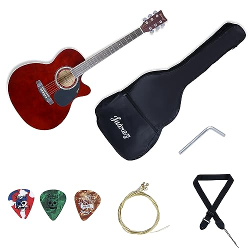 Image of Juarez JRZ40C /BRN 40-Inch Cutaway Acoustic Guitar with Dual Action Truss Rod, Gigbag, Picks, String Set, Strap - Brown
