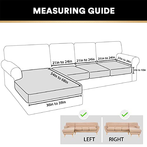 4 Pieces Velvet Sectional Couch Covers Stretch L Shape Sofa Cover Separate Cushion Couch Chaise Cover Sofa Slipcover Furniture Protector For Both Left/Right Sectional Couch (4 Seater, Taupe) #TOP1