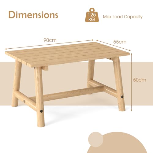 COSTWAY Garden Coffee Table - Solid Wood Slatted Patio Side Table, Rectangle Indoor Outdoor Bistro Tables for Balcony, Backyard, Porch and Poolside, 90 x 55 x 50cm, Natural Finish - Image 3