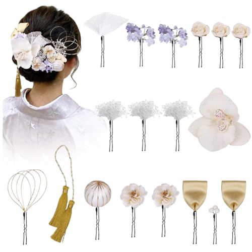 FASELE 和服 髪飾り 造花 ヘアピン Uピン 水引 リボン ムクゲ 胡蝶蘭 かすみ草 フリンジ 和装小物 髪留め 成人式 和風 和装 振袖 浴衣 着物 人気 卒業式 結婚式 七五三 パーティー 謝恩会 お正月 花火大会 花 ドライフラワー ヘアアクセ