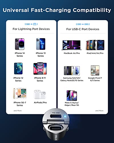 90W USB C Car Charger,[Super Mini Metal] USB C Car Charger Fast Charging Adapter Dual PD Dual Port MRGLAS Type C Car Cigarette Lighter USB Charger Compatible iPhone 15 14 Pro Max iPad Samsung MacBook - Thumbnail 5