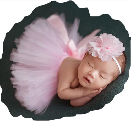 Image of Ylsteed Newborn Girls Photography Prop Infant Tutu Skirt Newborn Lace Tulle Skirt Girl Photo Shoot Outfits Infant Princess Costume Clothes Photo Props-Light Pink