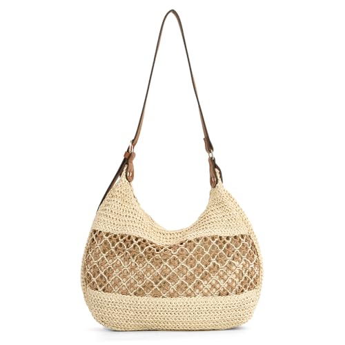 LHHMZ Mujeres Tejido de Paja Hobo Bolso de hombro,...