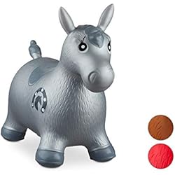 Relaxdays- Saltador Hinchable Caballo para Niños hasta 50 Kg sin BPA, Plástico, Color gris, 48 x 26 x 58 cm (10024991_111) , color/modelo surtido
