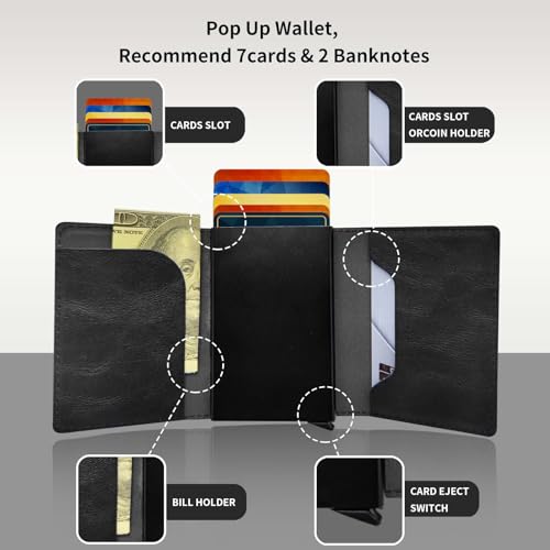 Pop Up Wallet Women Men with Money Slot,RFID Blocking Leather Minimalist Automatic Credit Card Holder Business Trifold Card Case-Cherry Blossom Lion2