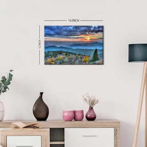 Aiyisu Blue Ridge Mountain Wall Art Sunrise Smoky Mountains Pictures For Living Room Decor Nature Forest Photo Prints National Park Landscape Canvas Painting Artwork For Bedroom Office Home Decoration 12X16 Inch thumb #1
