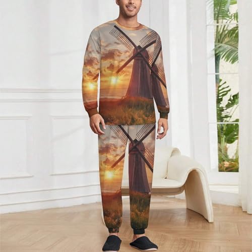 Dutch Windmill Sunset Pajama Set Long Sleeve Lounge Sets Sleepwear 2 Pjs Nightwear for Men Women2