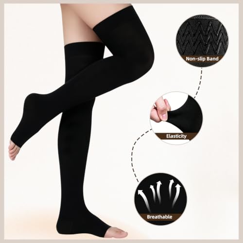 Image of +MD 20-30 mmHG Compression Stockings Women Thigh High Socks Black M