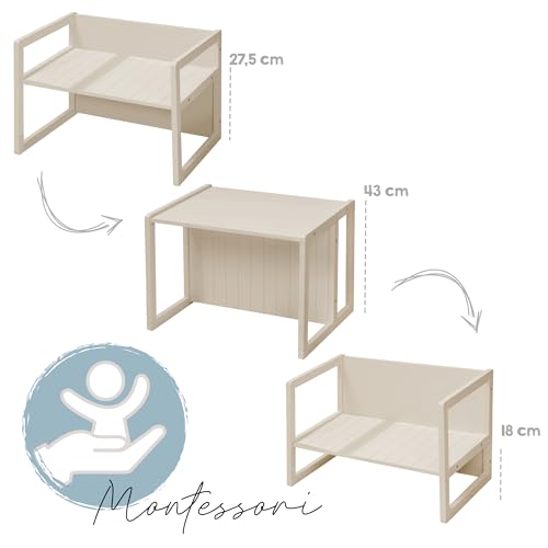 roba Sitzbank für Kinder im Landhausstil - Bank zum Wenden mit 2 Sitzhöhen - als Kindertisch verwendbar - Holz beige/Cashmere