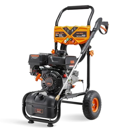 MUTAOMAY 3500PSI Gas Pressure Washer, 2.3GPM Gas Powered High Pressure Washer with 209CC Engine, 4 Adjustable Nozzles, 25 ft High Pressure Hose for Cleaning Walls, Terraces