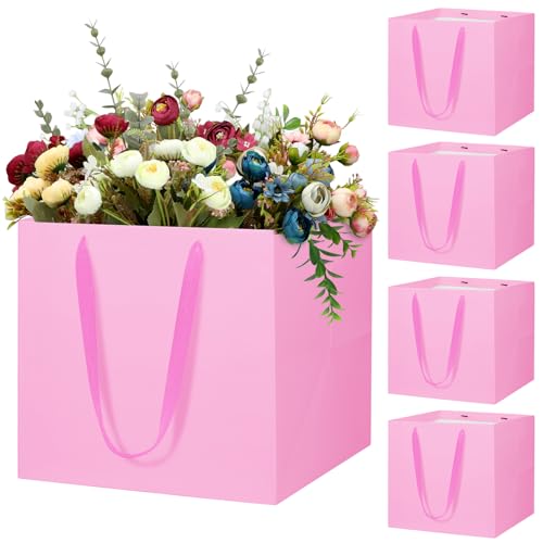 LVNRIDS 5 bolsas de regalo grandes, bolsa de regalo cuadrada extragrande de papel de 11.8 pulgadas para regalos, ramos de pasteles, boda, cumpleaños, Navidad, fiesta, compras, graduación, color rosa
