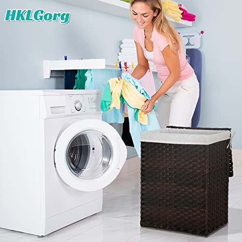 Hklgorg Laundry Hamper 90L Hamper For Laundry Clothes Hamper Laundry Basket With Lid Wicker Laundry Basket With 2 Removable Liner Bags 6 Laundry Bags Woven Laundry Basket For Bedroom Bathroom, Brown #TOP1