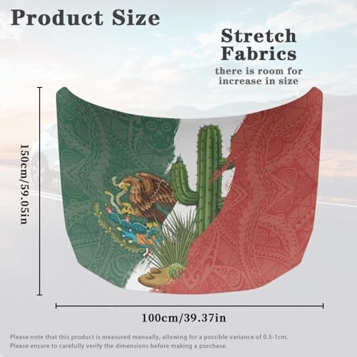 Image of Renewold Car Hood Cover, Mexico Flag Tropical Cactus, Party Holiday Camping Covers for Cars, Vehicle Hood Wrap Blanket, Women Men Automotive Exterior Accessories, for Outdoor Indoor