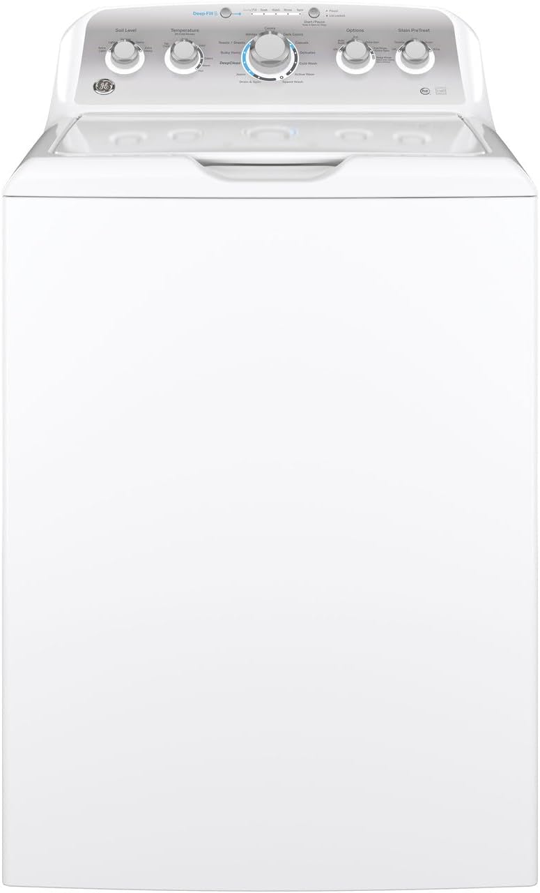 GE GTW500ASNWS Top Loading Washer with Stainless Steel Basket, 4.6 Cu. Ft. Capacity, 13 Cycles, White