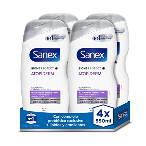 Sanex Atopiderm Nutri Repair, Gel de Ducha o Baño, Piel Atópica, Pack 4 Uds x 450ml