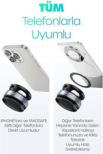 MagnetPRO 360° Ayarlanabilir Araç İçi Masa Üstü Vakumlu Mıknatıslı Magsafe Telefon Tutucu (Beyaz) - Görsel 6