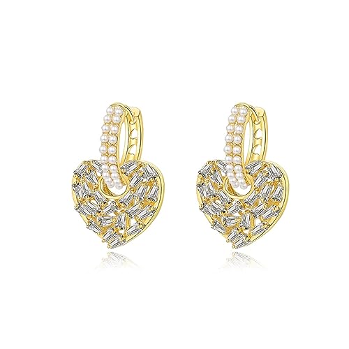 Boucles d'oreilles de personnalité et pendentif cœur en zircon doré unique